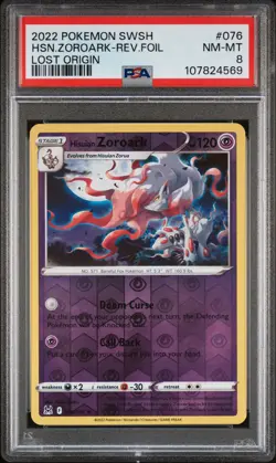 2022 POKEMON SWORD & SHIELD LOST ORIGIN #076 HISUIAN ZOROARK-REVERSE FOIL PSA 8 - Image 1