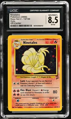 CGC 8.5 Ninetales 2000 Base Set 2 13/130 Off-Center ERROR Holo Rare Pokemon Card - Image 1