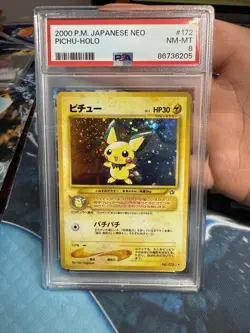 Pokemon Neo Genesis 172 PSA 8 Pichu Holo Card Japanese Edition - Image 1