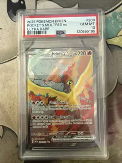 2025 POKEMON DRI EN-DESTINED RIVALS ULTRA RARE TEAM ROCKET'S MOLTRES EX PSA 10 - Image 1