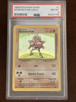 1999 Pokemon Game Base Set Hitmonchan #7 Holo 7/102 - PSA 8 NM-MT - Image 1