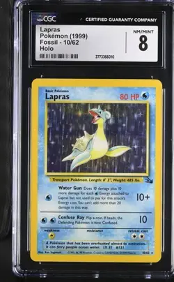 1999 POKEMON FOSSIL LAPRAS #10 HOLO-RARE UNLIMITED CGC 8 NEAR MINT/MINT - Image 1
