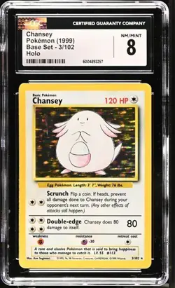 1999 POKEMON BASE SET CHANSEY #3 HOLO-RARE UNLIMITED CGC 8 NEAR MINT/MINT+ - Image 1