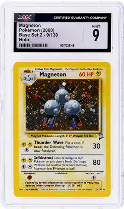 2000 Pokemon Base Set 2 Magneton Holo #9 CGC 9 - Image 1