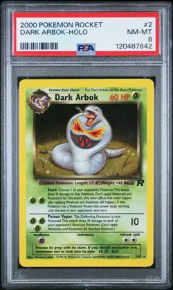 2000 Pokemon Rocket Dark Arbok -Holo 2/82 PSA 8 - Image 1