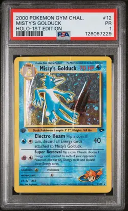 PSA 1 1st Edition Misty's Golduck 12/132 Gym Challenge 2000 Holo Pokemon TCG - Image 1