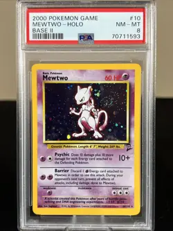 2000 POKEMON BASE SET 2 #10 MEWTWO-HOLO PSA 8 - Image 1