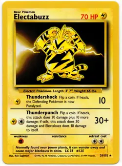 Pokemon TCG Electabuzz Base Set Unlimited Rare Card 20/102 LP+ - Image 1
