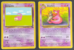 Slowbro 43/62 and Slowpoke 55/62 Fossil Regular Lot Of 2 Pokemon Cards Damaged - Image 1