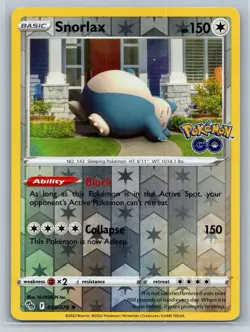 Snorlax - Reverse Holo - Pokemon GO 055/078 Rare TCG Card - Image 1