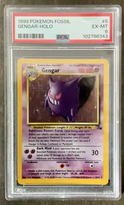 1999 Pokemon #5 GENGAR Holo Foil PSA 6, Ex-MT 5/62 Fossil - Image 1