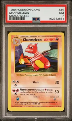 1999 POKEMON BASE SET SHADOWLESS #24 CHARMELEON PSA 7 - Image 1