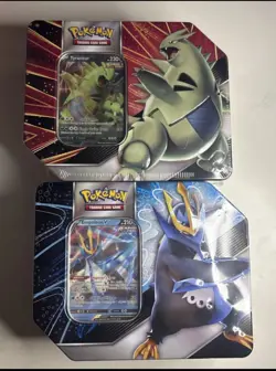 Pokemon TCG v Strikers Tin 2x (EVOLVING SKIES) SEALED Tyranitar & Empoleon - Image 1