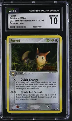 CGC 10 Furret EX Team Rocket Returns 22/109 Reverse Holo Stamped Pokemon Card - Image 1
