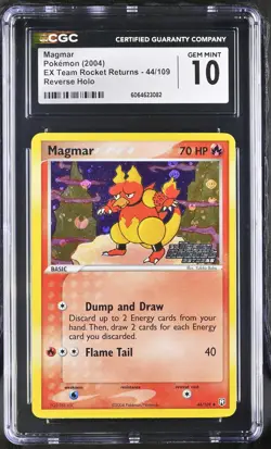 CGC 10 Magmar EX Team Rocket Returns 44/109 Reverse Holo Stamped Pokemon Card - Image 1