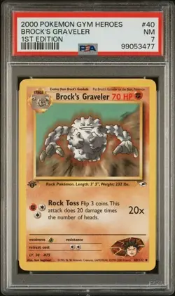 TCG 2000 Pokemon GYM HEROES Non-Holo 1ST Edition Card BROCK'S GRAVELER 40 PSA 7 - Image 1