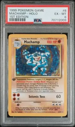 TCG 1999 Pokemon MACHAMP Game 1ST Edition HOLO Foil Card # 8 Graded PSA 6 - Image 1
