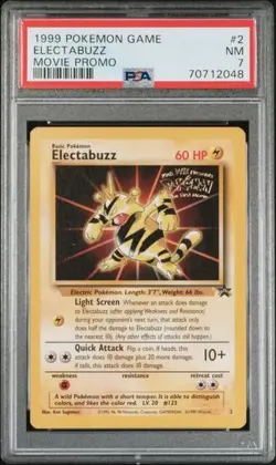 TCG 1999 Pokemon ELECTABUZZ Game Black Star MOVIE PROMO Card # 2 Graded PSA 7 - Image 1