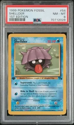 TCG 1999 Pokemon SHELLDER Fossil Game 1ST Edition Card # 54 Graded PSA 8 - Image 1