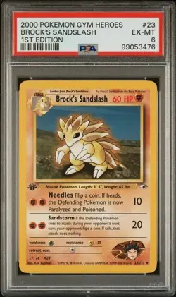 TCG 2000 Pokemon GYM HEROES Non-Holo 1ST Edition Card BROCK'S SANDLASH 23 PSA 6 - Image 1