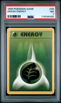 1999 POKEMON GAME #99 GRASS ENERGY PSA NM 7 - Image 1