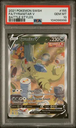 2021 POKEMON SWORD & SHIELD BATTLE STYLES #155 FULL ART/TYRANITAR V PSA 10 - Image 1