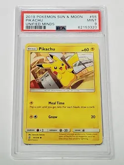 Pokemon Sun & Moon Unified Minds Pikachu #55/236 PSA 9 MINT Lighting Mouse - Image 1