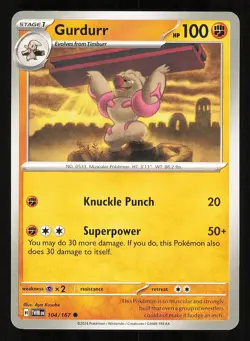 Gurdurr 104/167 Regular Near Mint Pokemon TCG S&V Twilight Masquerade TWM - Image 1
