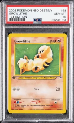 2002 POKEMON NEO DESTINY 1ST ED #68 GROWLITHE PSA 10 - Image 1