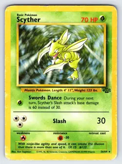 Scyther 26/64 1999 Jungle Set Pokemon Card TCG WOTC Vintage Non Holo Rare - Mp - Image 1