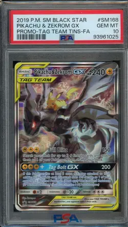 Pokemon Pikachu & Zekrom GX SM168 Promo Tag Team PSA 10 - Image 1