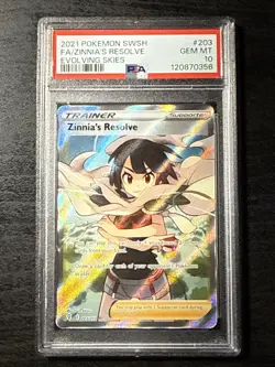 2021 POKEMON SWORD & SHIELD EVOLVING SKIES 203 ZINNIA'S RESOLVE PSA 10 GEM MINT - Image 1