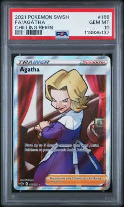 2021 Pokemon SWSH Chilling Reign Full Art Trainer Agatha #186/198 PSA 10 - Image 1