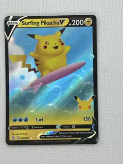 Pokemon TCG Surfing Pikachu V Celebrations 008/025 Holo Ultra Rare LP - Image 1