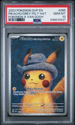 Pokemon Pikachu With Grey Felt Hat SVP 085 Promo Card x Van Gogh GEM MINT PSA 10 - Image 1