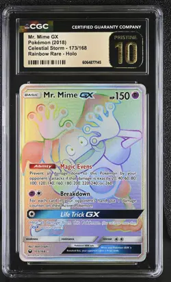 CGC 10 PRISTINE Mr. Mime GX Celestial Storm 173/168 Rainbow Rare Pokemon Card - Image 1