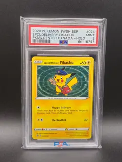 Pokemon Special Delivery Pikachu P.M. Center Canada Holo Promo SWSH074 PSA 9 - Image 1