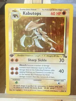 Pokemon TCG First Edition Fossil Holo KABUTOPS 9/62 - Image 1
