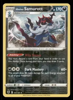 Hisuian Samurott SWSH10: Astral Radiance #100/189 Rare Reverse Holo Pokemon LP - Image 1