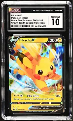 Pikachu V Pokemon 2023 SWSH285 Crown Zenith Special Collection GEM MINT 10 - Image 1