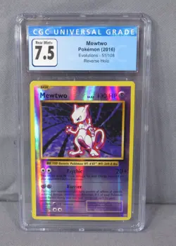 2016 Pokemon #51/108 Mewtwo Evolutions Reverse Holo Card Graded CGC 7.5 NM+ - Image 1