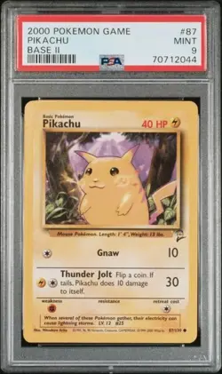 TCG 2000 Pokemon PIKACHU Base II Non Holo ICONIC Card # 87 Graded PSA 9 Mint - Image 1