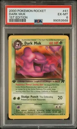 TCG 1999 Pokemon TEAM ROCKET Non-Holo 1ST Edition Card DARK MUK # 41 PSA 6 - Image 1