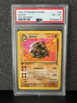 TCG 1999 Pokemon FOSSIL Non-Holo 1ST Edition Card GOLEM # 36 Graded PSA 6 - Image 1