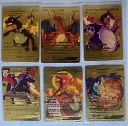 Pokemon Charizard -V Max GX - 120HP - Gold Foil Fan Art - Card Lot of 6 - Image 1
