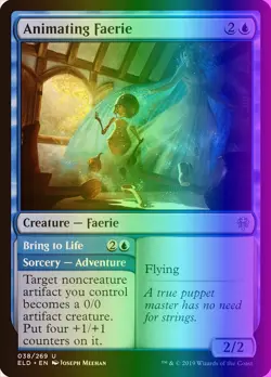 MTG Magic the Gathering Animating Faerie (38/533) Throne of Eldraine NM FOIL - Image 1