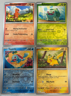 Charmander Squirtle Bulbasaur Pikachu Reverse Holo Kanto Starter Pokemon TCG 151 - Image 1