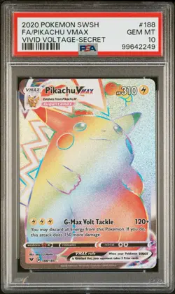2020 POKEMON SWORD & SHIELD VIVID VOLTAGE #188 PIKACHU VMAX FA SECRET PSA 10 - Image 1