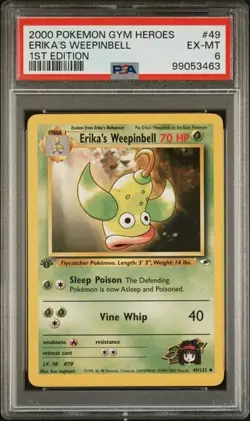 TCG 2000 Pokemon GYM HEROES Non-Holo 1ST Edition Crd ERIKA'S WEEPINBELL 49 PSA 6 - Image 1