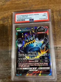 POKEMON 2017 Sun Moon Crimson Invasion GUZZLORD GX #63 PSA 9 Mint RARE - Image 1
